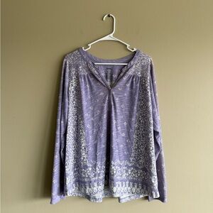 Sonoma Purple Cream Long Sleeve Embellished Blouse